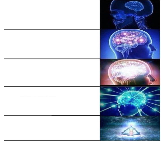 For the uninitiated, this is the expanding brain meme template. 